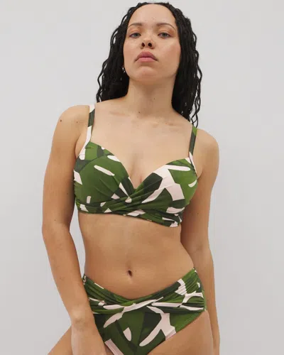 Soma Women's  Swim Twist Bikini Top In Green Size Small In Tropical Breeze Mid Palm