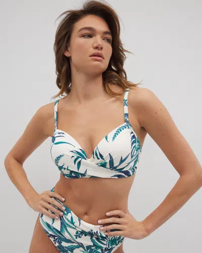 Soma Women's  Swim Twist Bikini Top In Ivory Size Medium In Palm Perfect Coconut