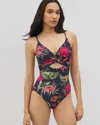 Soma Women's  Swim Twist-front Keyhole One-piece In Navy Blue Size 10 In Le Tigre Tropical Navy