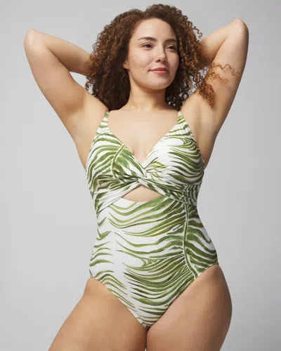 Soma Women's  Swim Twist-front Keyhole One-piece Swimsuit In Into The Groove Coconut Size 8