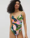 Soma Women's  Swim Twist-front One-piece In Green Size 14 In Flirty Flora Dark Sea