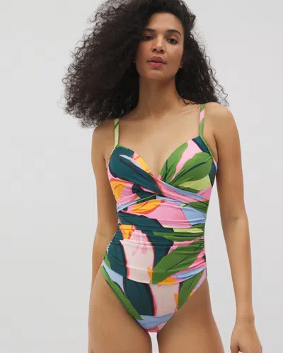 Soma Women's  Swim Twist-front One-piece In Green Size 14 In Flirty Flora Dark Sea
