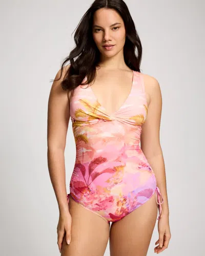 Soma Women's  Swim Twist One-piece Swimsuit In Red Size 6 In Wanderlust Palms