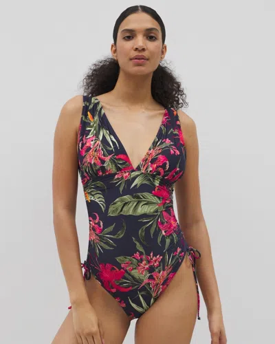 Soma Women's  Swim V-neck One-piece In Navy Blue Size 4 In Le Tigre Tropical Navy