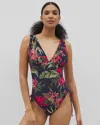 Soma Women's  Swim V-neck One-piece In Navy Blue Size 16 In Le Tigre Tropical Navy