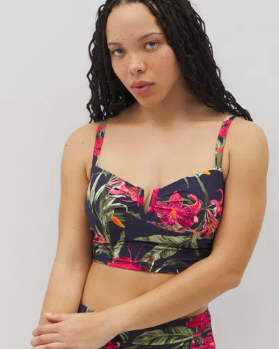 Soma Women's  Swim V-wire Cropped Bikini Top In Navy Blue Size Medium In Le Tigre Tropical Navy