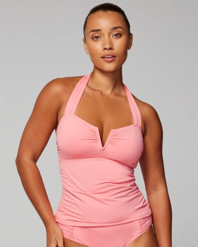 Soma Women's  Swim V-wire Halter Tankini In Bright Pink Size 2xl In Shell Pink