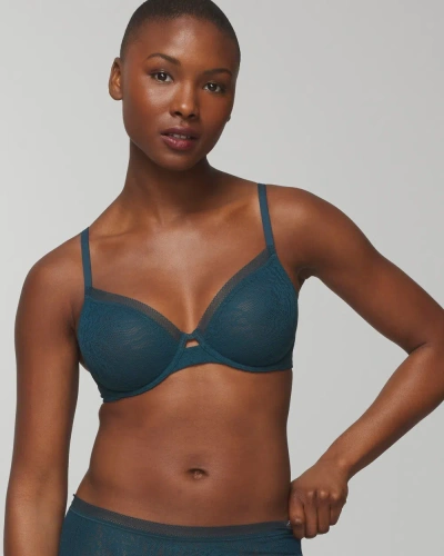 Soma Women's  Stretch Lace Unlined Perfect Coverage Bra In Teal Size 32dd