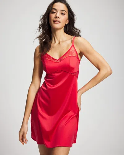 Soma Women's Stretch Luster Knit Lace Chemise In Red Size Xs |  In Hearts Desire