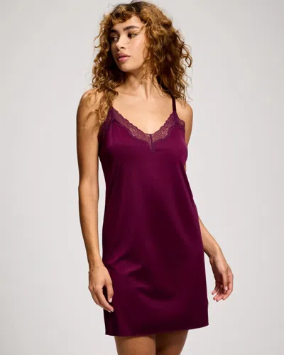 Soma Women's Stretch Luster Knit Lace Trim Chemise In Purple Size Xs |  In Wicked Plum