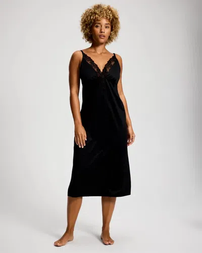 Soma Women's Stretch Luster Knit Sensuous Embroidery Nightgown In Black Size Xs |