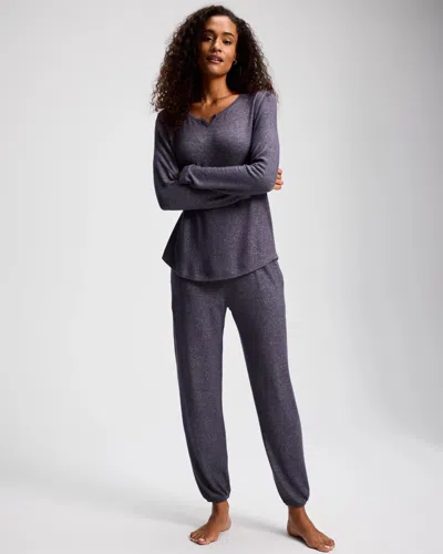 Soma Women's Sweater Knit Long Sleeve + Pants Pajama Set In Gray Size Xs |  In Gray Ink/pearled Ivory