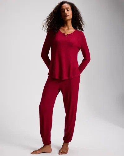 Soma Women's Sweater Knit Long Sleeve + Pants Pajama Set In Red Size Xs |