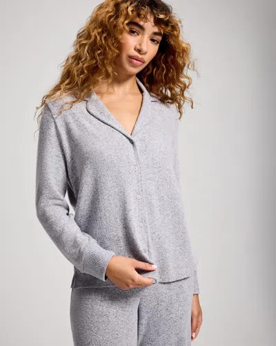 Soma Women's Sweater Knit Relaxed Long-sleeve Button Up Pajama Top In Blue Size Xs |  Pajama Sets In Gray
