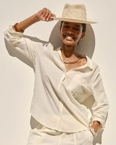 Soma Women's Textured Stripe Relaxed Button Up Shirt In Ivory Size Xs |  In Shea