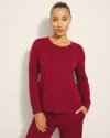 SOMA WOMEN'S ULTRA SOFT FLEECE VELOUR TRIM CREWNECK IN RED SIZE 2XL | SOMA