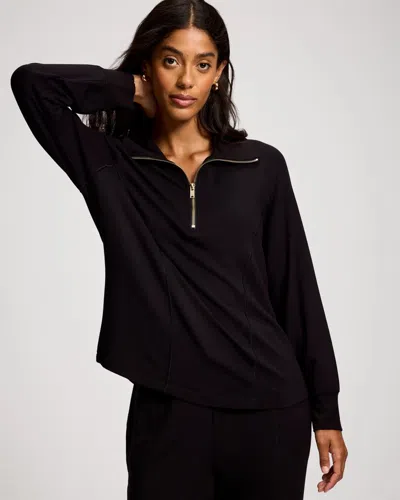 Soma Women's Ultra Soft Funnel Neck Quarter-zip Top In Black Size Xs |