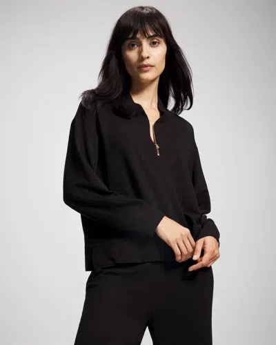 Soma Women's Ultrasoft Fleece Quarter Zip Sweatshirt In Black Size Medium |