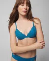 SOMA WOMEN'S UNLINED LACE PLUNGE BRA IN BLUE SIZE 36D | SOMA