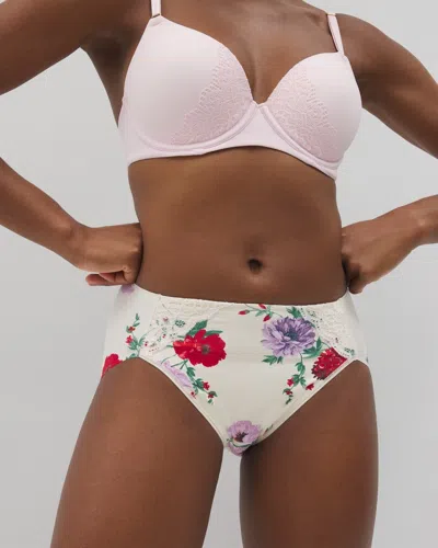 Soma Women's Vanishing Tummy High-leg Brief Panty With Lace In Ivory Size Xl |  In Rhapsody Flora M Sugar