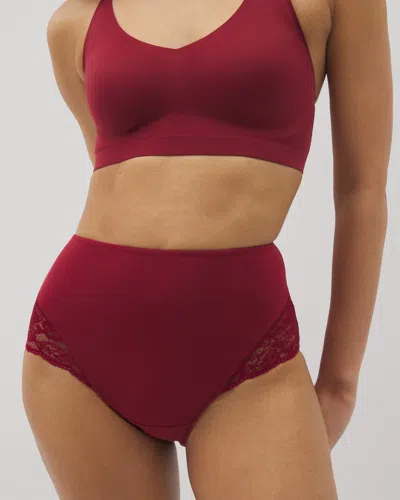 Soma Women's Vanishing Tummy High-waist Brief Panty With Lace In Red Size Small |