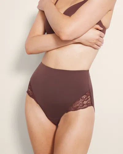 Soma Women's Vanishing Tummy High-waist Brief Panty With Lace In Brown Size Medium |  In Mocha
