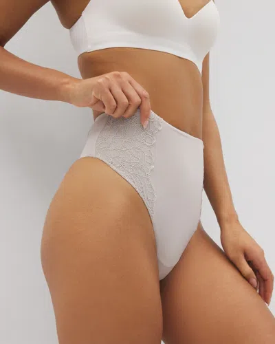 Soma Women's Vanishing Tummy High-waist Thong Panty With Lace In Gray Size Large |