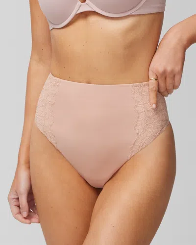Soma Women's Vanishing Tummy High-waist Thong Panty With Lace In Light Blush Nude Size Xs |  In Hush