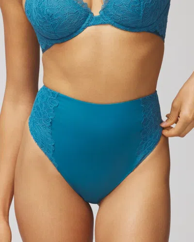 Soma Women's Vanishing Tummy Retro Thong With Lace Underwear In Blue Size Xs |  In Idyllic Blue