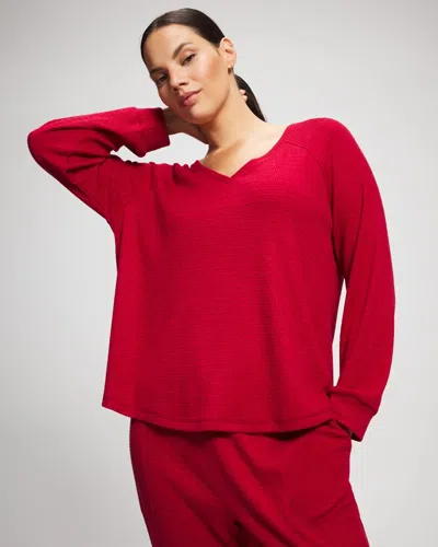 Soma Women's Waffle Knit Long Sleeve V-neck Pajama Top In Red Size Xs |  Pajama Sets In Paint The Town Red