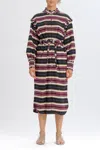 Something Navy Belted Striped Button Up Dress In Black/ Pink