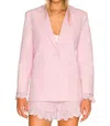 Something Navy Blazer With Eyelet Cuffs In Pink In Pink