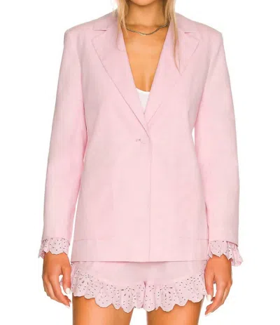 Something Navy Blazer With Eyelet Cuffs In Pink