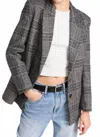 Something Navy Brushed Plaid Oversized Blazer In Gray Combo In Gray