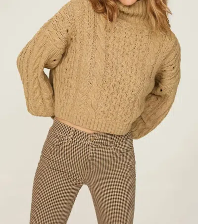 Something Navy Cable Knit Turtleneck Sweater In Tan In Brown