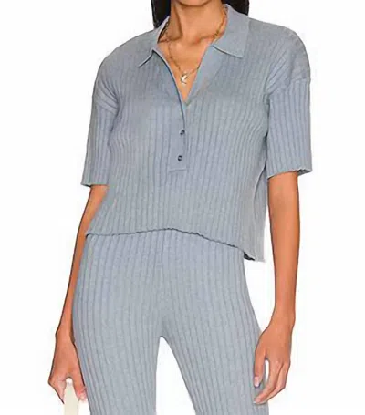 Something Navy Cashmere Blend Ribbed Short Sleeve Polo Shirt In Slate Blue