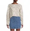 Something Navy Cropped Floral With Cinched Sleeves Blouse In Tan Combo In Brown