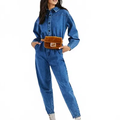 Something Navy Denim Boilersuit In Medium Blue