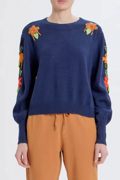 Something Navy Embroidered Crewneck Sweater In Navy In Blue