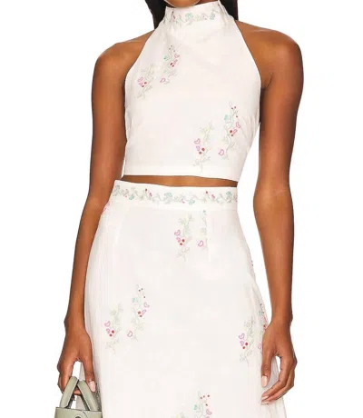 Something Navy Embroidered Halter Top In Pastel/multi In White