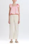 Something Navy Embroidered Tie Shoulder Top In Pink Combo In Pink