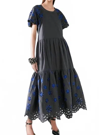 Something Navy Embroidered Tiered Dress In Black Combo