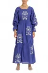 Something Navy Embroidered Tiered Long Sleeve Maxi Dress In Navy Combo In Blue