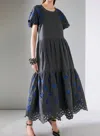 Something Navy Embroidered Tiered Maxi Dress In Black Combo In Black