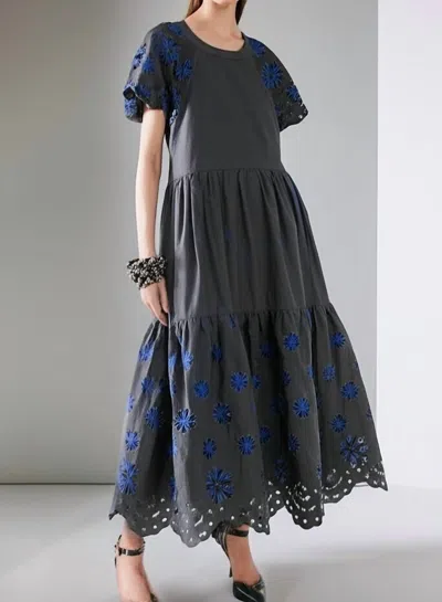 Something Navy Embroidered Tiered Maxi Dress In Black Combo