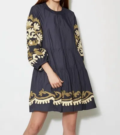 Something Navy Embroidered Tiered Mini Dress In Black Combo