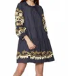 Something Navy Embroidered Tiered Mini Dress In Black Combo In Animal Print