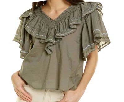 Something Navy Felix Ruffle Top In Green