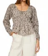 Something Navy Floral Cinched Front Blouse In Cream Multi In Multi