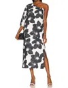 Something Navy Floral One Shoulder Dress In Black/white In Black